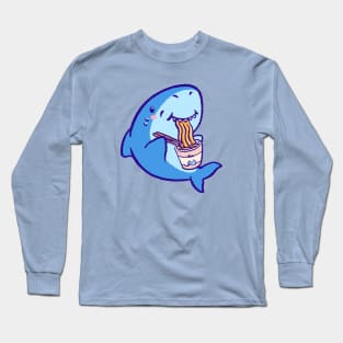 Cute shark eating ramen Long Sleeve T-Shirt